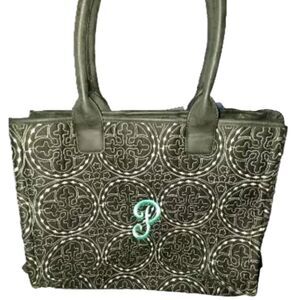Black Tote Bag With a "P" Embroidered On It